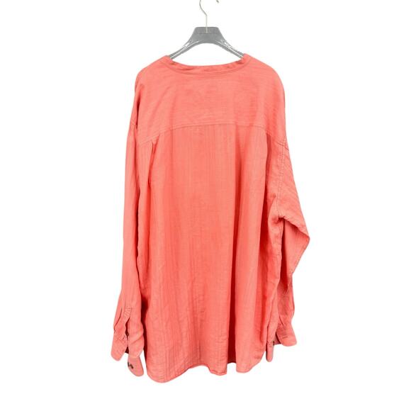 Caribbean Men’s 2X TALL Coral Orange Collarless Long Sleeve Button Up Shirt - Picture 2 of 8